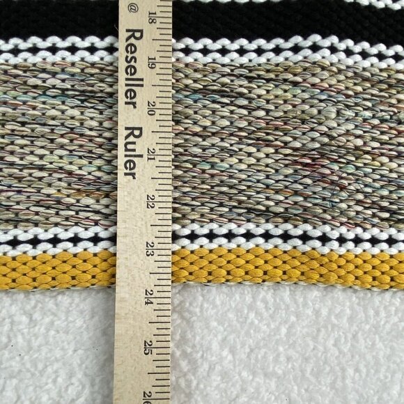 Hand Woven Throw Rug 36x24 Yellow Black Stripe Chindi Rag Reversible Fringe - Picture 5 of 7